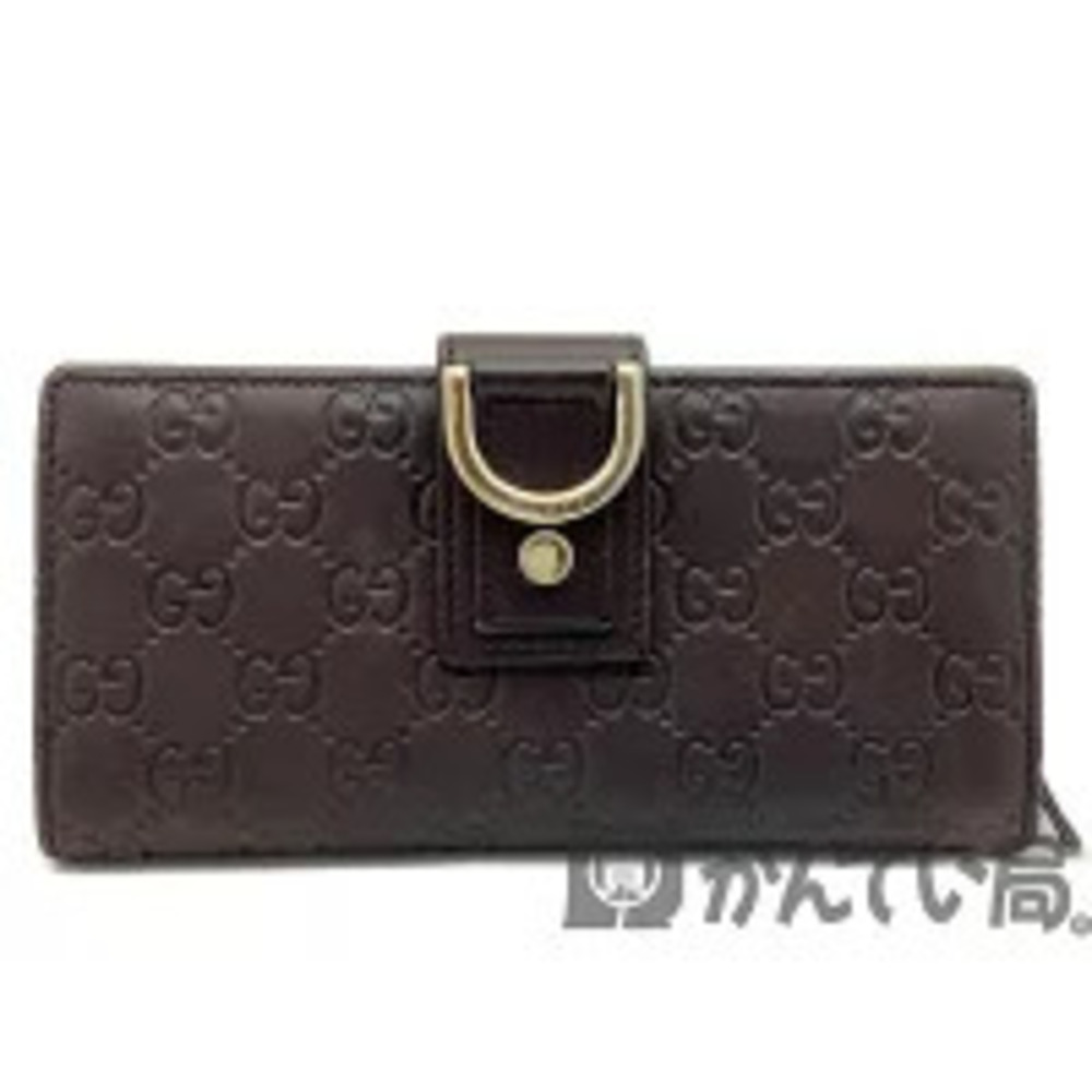 GUCCI Guccissima Abbey Long Wallet Bi fold Round Zipper Bill Wallet Brown